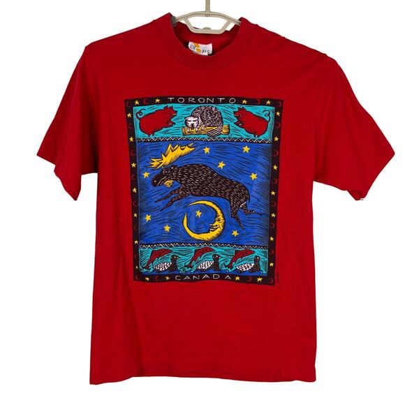 Vintage Single Stitch Susan Todd Toronto Canada Moose T Shirt Oh Yes Cotton red - Picture 1 of 12
